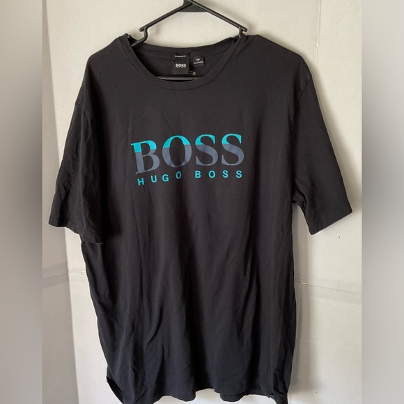 HUGO BOSS Men's Black Tee with Blue Logo XXL looks to run small - Picture 1 of 7
